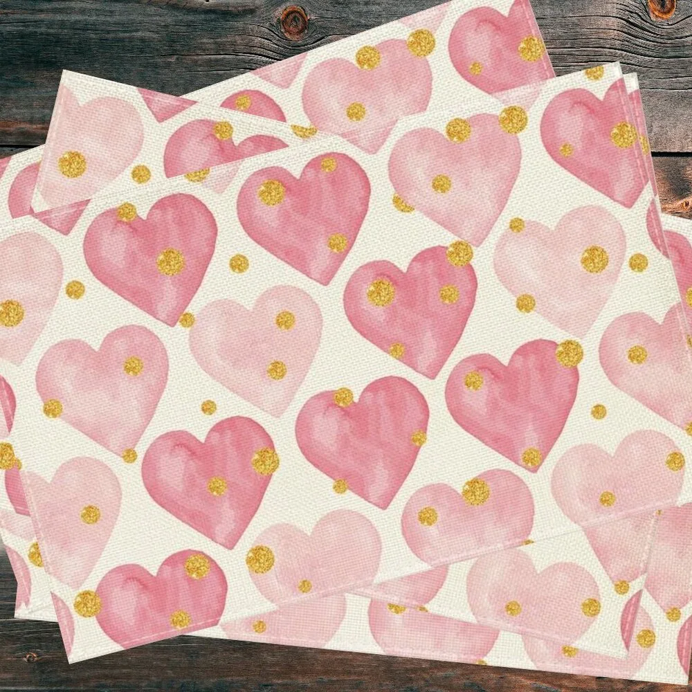 Valentines Day Placemats 8pc Pink Heart Table Decor Wedding Party Decorations